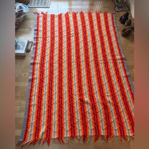 Vintage 1970s Handmade Crochet Afghan Blanket Throw Orange Red 82"x55.5"